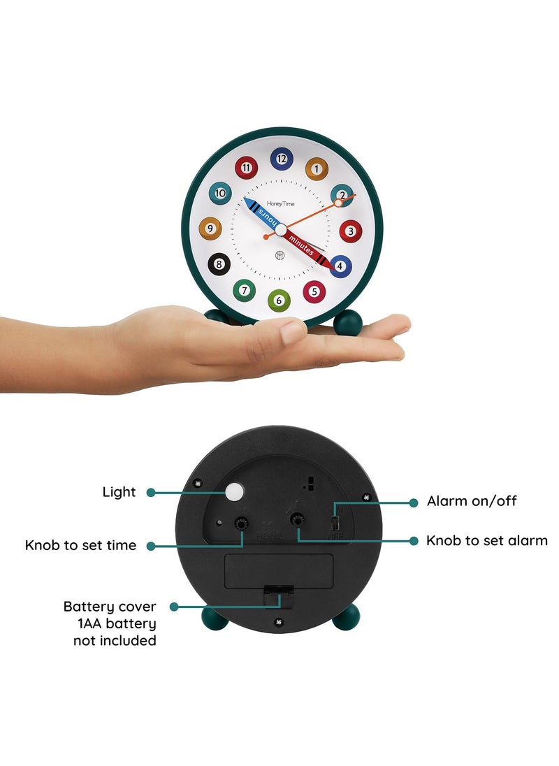 ABOUT SPACE Alarm Clock Silent Analog Table Alarm Clock with Night Light Battery Powered Multicolour Design for Home Office Students Kids GreenBattery not Included L108xB52xH112cm Metal