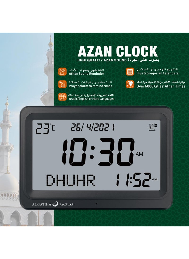 AL-FATIHA Automatic Worldwide Digital 8 Azan Prayer Sounds Islamic Wall and Desk Clock Black