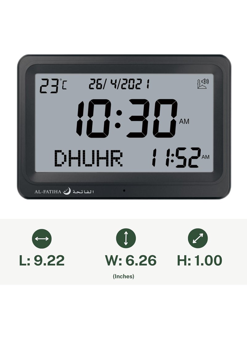 AL-FATIHA Automatic Worldwide Digital 8 Azan Prayer Sounds Islamic Wall and Desk Clock Black