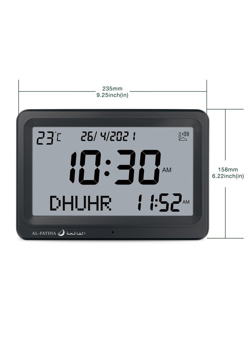 AL-FATIHA Automatic Worldwide Digital 8 Azan Prayer Sounds Islamic Wall and Desk Clock Black