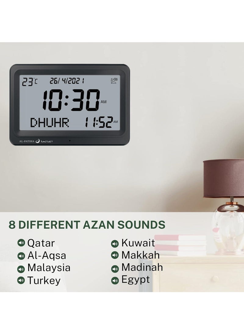 AL-FATIHA Automatic Worldwide Digital 8 Azan Prayer Sounds Islamic Wall and Desk Clock Black