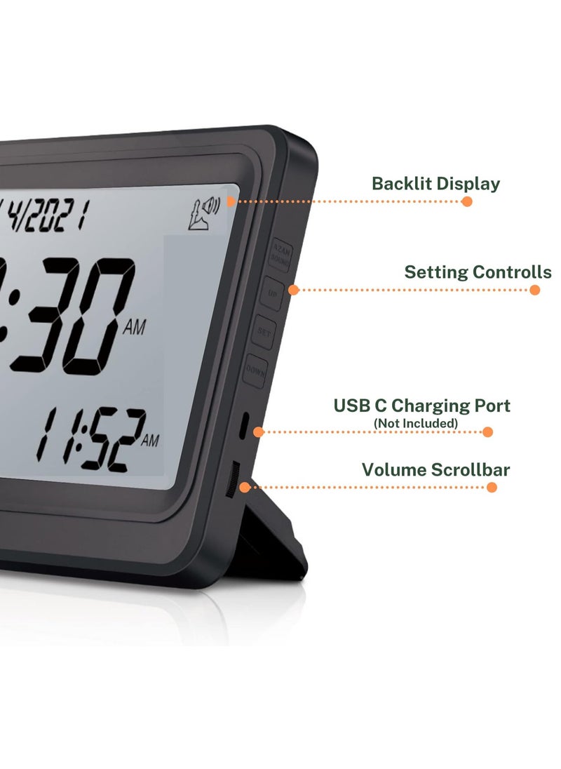AL-FATIHA Automatic Worldwide Digital 8 Azan Prayer Sounds Islamic Wall and Desk Clock Black