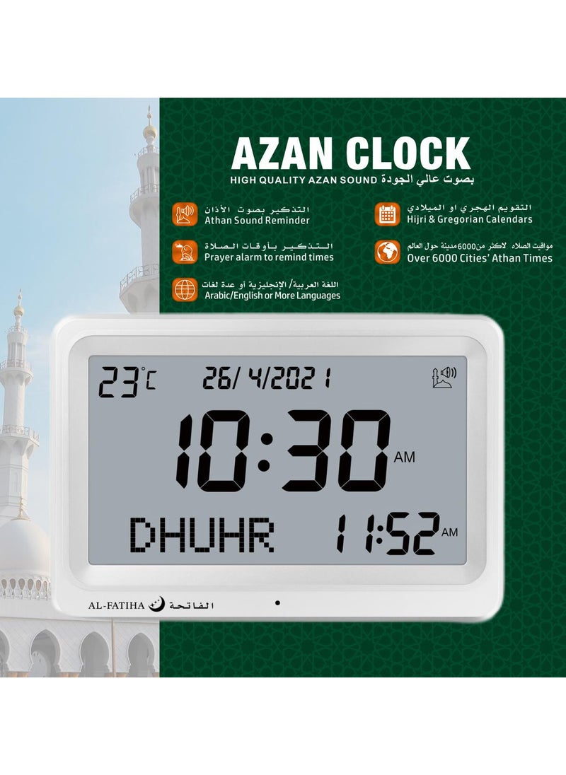 Azan Clock Muslim Prayer Times AL-FATIHA azan Clock/Multifunctional Clock/Decorative Clock/Mosque Clock-White