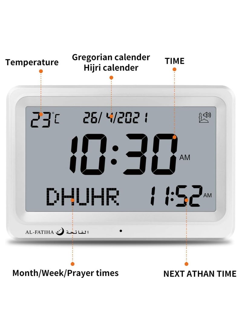 Azan Clock Muslim Prayer Times AL-FATIHA azan Clock/Multifunctional Clock/Decorative Clock/Mosque Clock-White