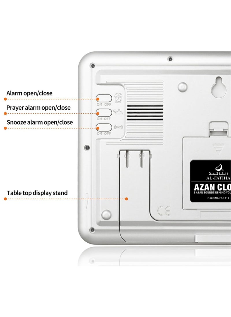 Azan Clock Muslim Prayer Times AL-FATIHA azan Clock/Multifunctional Clock/Decorative Clock/Mosque Clock-White