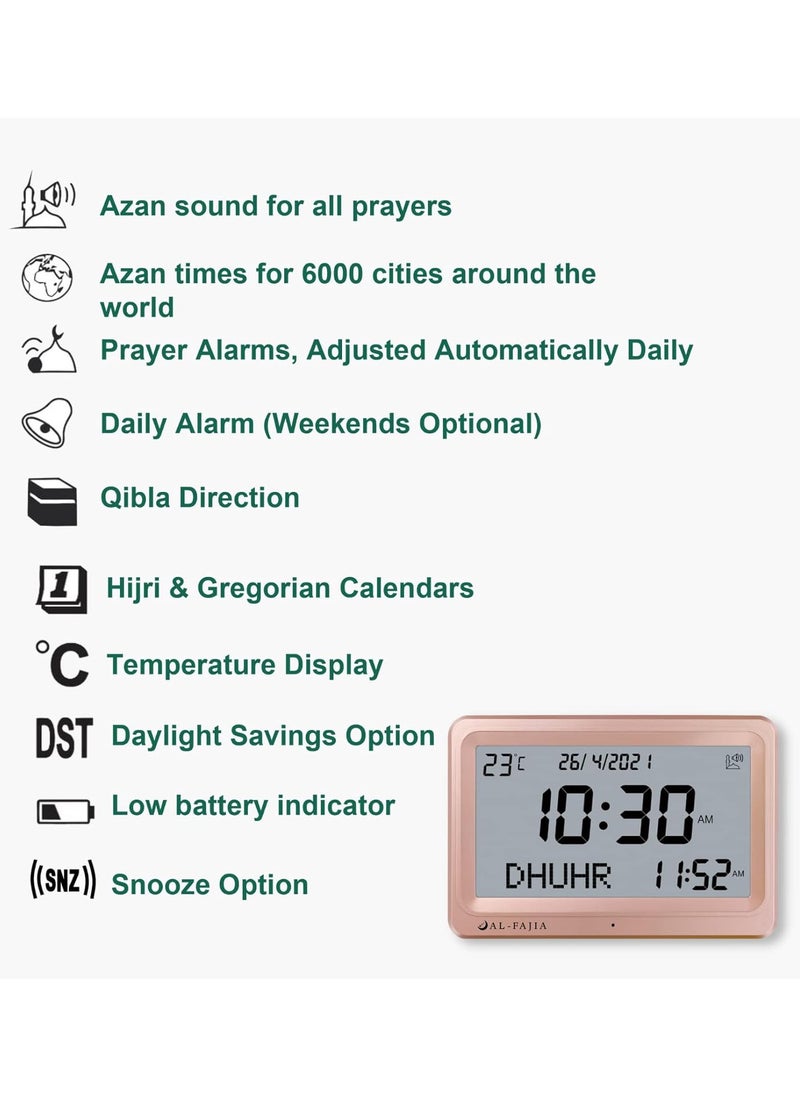 Azan Clock Muslim Prayer Times AL-FAJIA azan Clock/Multifunctional Clock/Decorative Clock/Mosque Clock-Gold