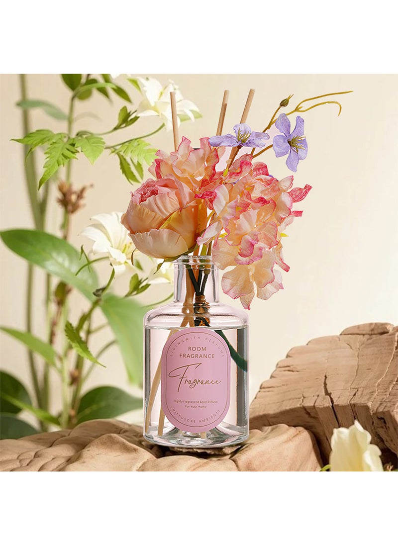 Room Fragrance, Preserved Real Flower Reed Diffuser, Long-Lasting Aroma Essential Oil Scented Gift Set for Home  Office 200ml (Mint Rose)