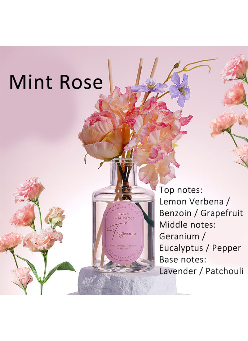 Room Fragrance, Preserved Real Flower Reed Diffuser, Long-Lasting Aroma Essential Oil Scented Gift Set for Home  Office 200ml (Mint Rose)