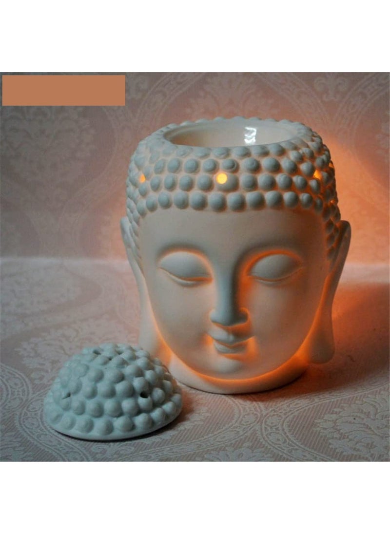 White Ceramic Buddha Diffuser Air Freshener Aroma Oil Burner Night Lamp with 2 TLight Candle and 10 ml Aroma Oil