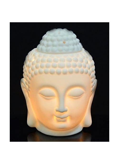 White Ceramic Buddha Diffuser Air Freshener Aroma Oil Burner Night Lamp with 2 TLight Candle and 10 ml Aroma Oil