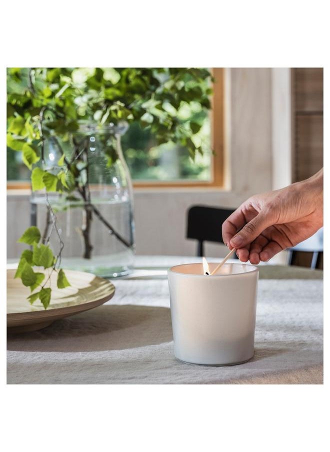Scented candle in ceramic jar, Scandinavian Woods/white, 50 hr
