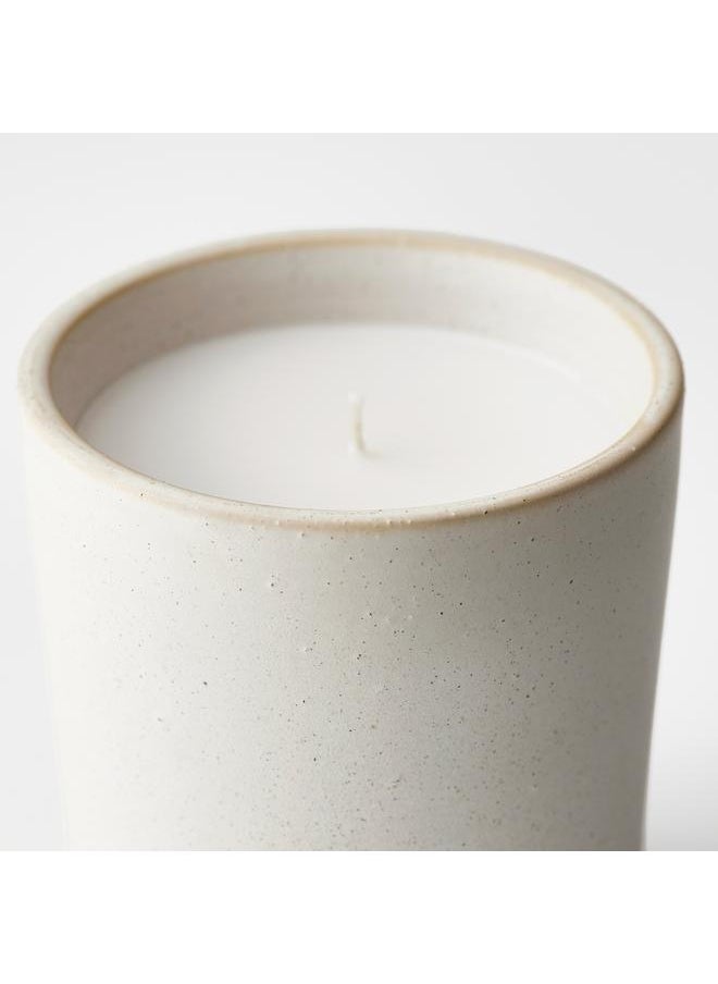 Scented candle in ceramic jar, Scandinavian Woods/white, 50 hr