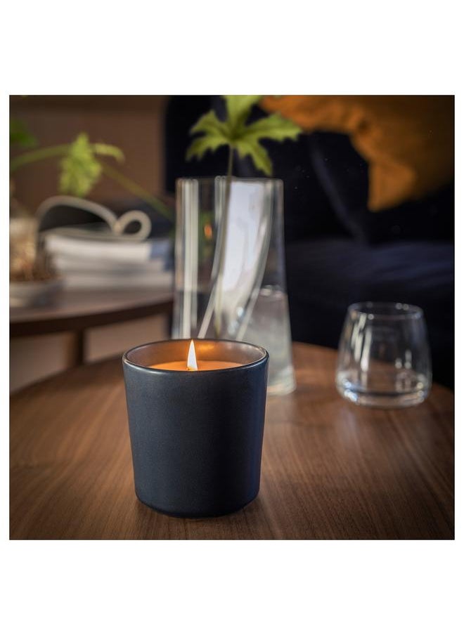 Scented candle in ceramic jar, Vetiver  geranium/black-turquoise, 50 hr