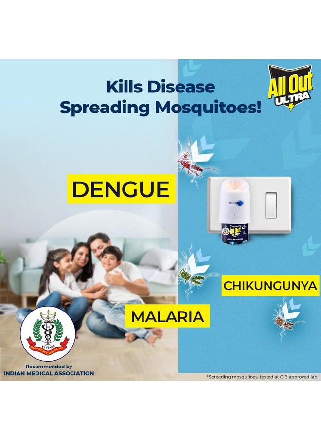 All Out Ultra Liquid Vaporizer, 4 Refills (45Ml) | Kills Dengue, Malaria & Chikungunya Spreading Mosquitoes | India'S Only Mosquito Killer Brand Recommended By Indian Medical Association