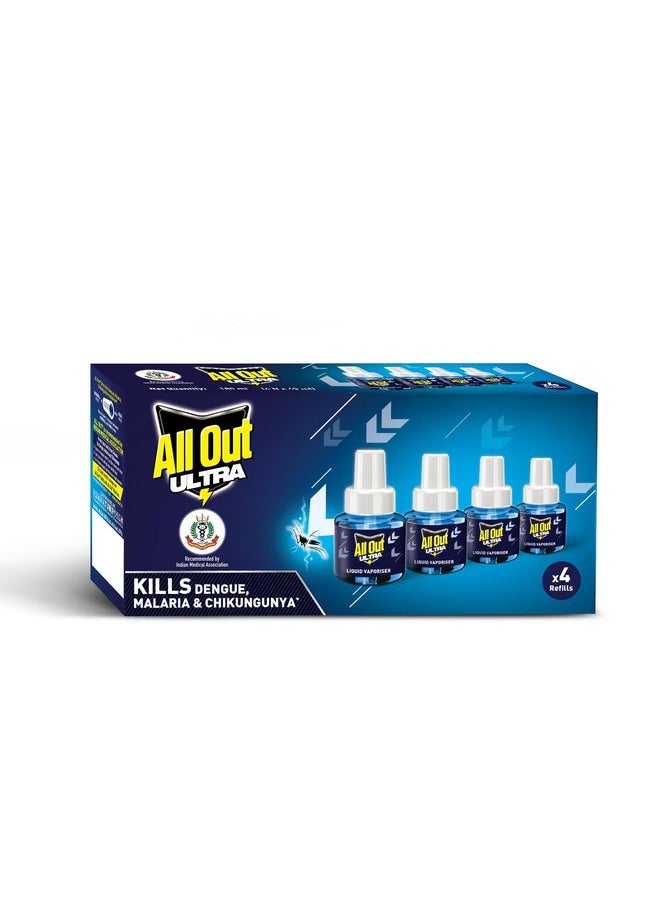 All Out Ultra Liquid Vaporizer, 4 Refills (45Ml) | Kills Dengue, Malaria & Chikungunya Spreading Mosquitoes | India'S Only Mosquito Killer Brand Recommended By Indian Medical Association