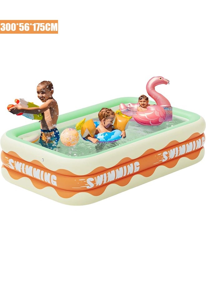 Swimming Pool Inflatable Swimming Pools for Kids Toddlers Adults 3 thickened layers garden pool Full-Sized Family Blow Up Pool Inflatable for Backyard Garden Outdoor (300*56*175CM)
