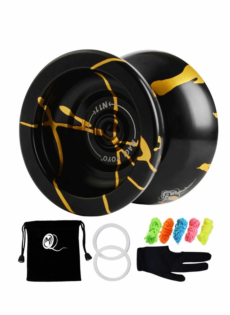 Professional YOYO N11 Unresponsive Yoyo Aluminum Ball Black and Gold with Bag and Accessories 5 Strings included