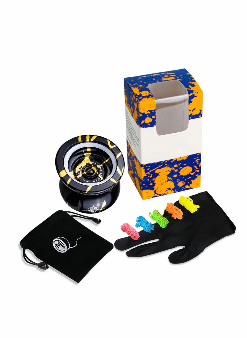 Professional YOYO N11 Unresponsive Yoyo Aluminum Ball Black and Gold with Bag and Accessories 5 Strings included