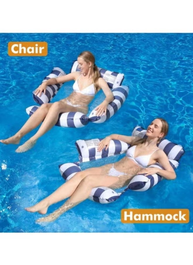 2Pcs Inflatable Pool Float Chair Lounge for Adults and Kids Floating,Stripe Pattern Float Hammock for Pool Party Summer Water Fun, (Blue+Pink)