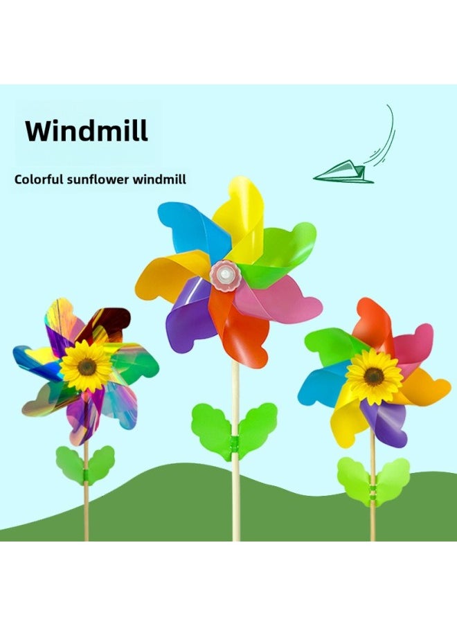 Laser Colorful Windmill Atmosphere Big Windmill Children's Toys Colorful Small Windmill Park Kindergarten Decorative Props-Color:23cm  40 Wooden Poles With 10 Leaves-Specifications:Windmill