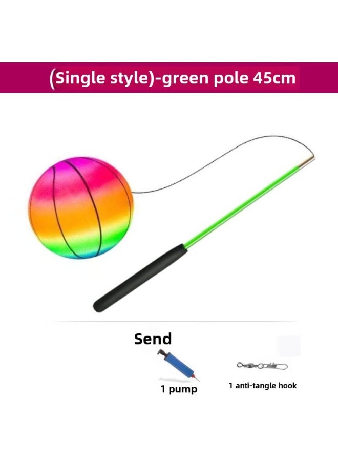 Copper Head 7 Inch Fitness Ball With Ring And Ears Fitness Hand Throw Ball Rainbow Ball PVC Square Dance Bouncing Ball-Color: Rainbow Ball 1+45cm Green Rod + Air Cylinder (excluding Cloth Bag)