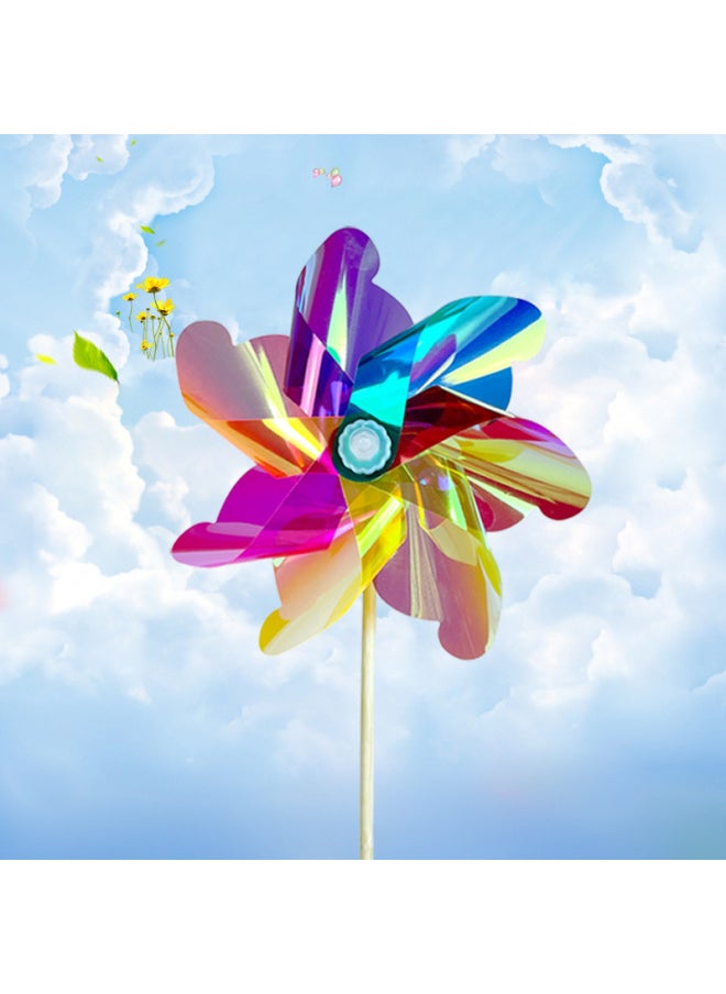 Laser Colorful Windmill Atmosphere Big Windmill Children's Toy Small Windmill Festival Park Kindergarten Decorative Props-Color:23cm  40 Wooden Pole 10 Pack-Specifications:Windmill