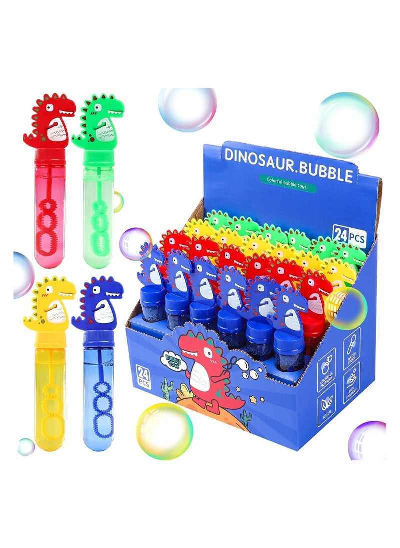 24Pcs Dinosaur Bubble Wands,Bubble Wand Bulk for Kid,Dino Bubbles Party Favors for Boys Girls,Assortment Color Bubbles Wands for Dino Themed Birthday Gift Outdoors Activity with 8 Dinosaur Stickers