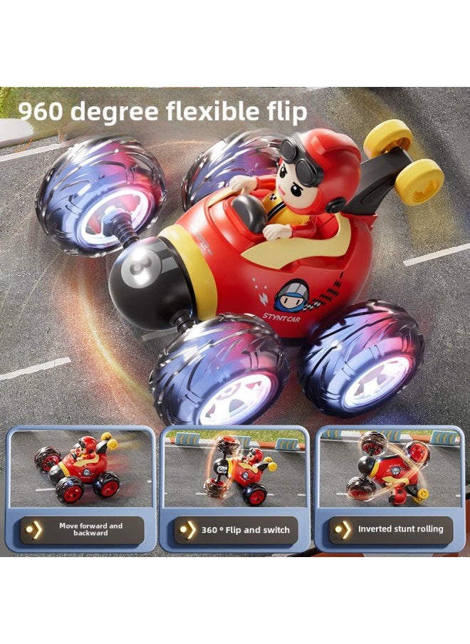 Children's Remote Control Car Electric Toy Racing Car Off-road Boy Stunt Car Tumble Toy Car Dump Car Birthday Gift-Color:Red Stunt Dumper Gift Box  Battery