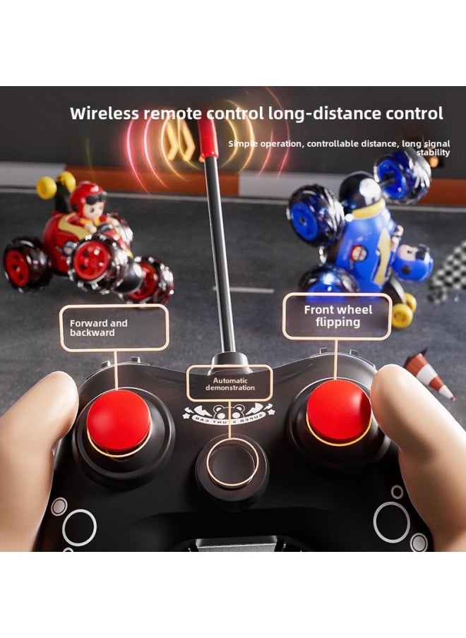 Children's Remote Control Car Electric Toy Racing Car Off-road Boy Stunt Car Tumble Toy Car Dump Car Birthday Gift-Color:Red Stunt Dumper Gift Box  Battery