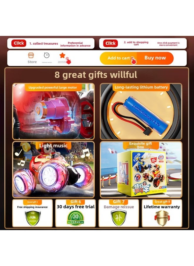 Children's Remote Control Car Electric Toy Racing Car Off-road Boy Stunt Car Tumble Toy Car Dump Car Birthday Gift-Color:Red Stunt Dumper Gift Box  Battery