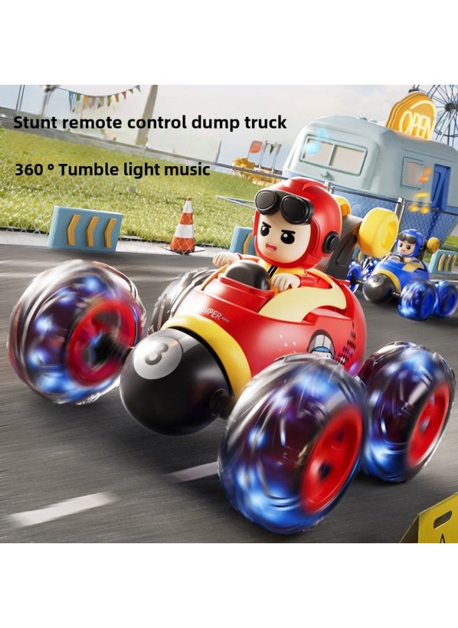 Children's Remote Control Car Electric Toy Racing Car Off-road Boy Stunt Car Tumble Toy Car Dump Car Birthday Gift-Color:Red Stunt Dumper Gift Box  Battery
