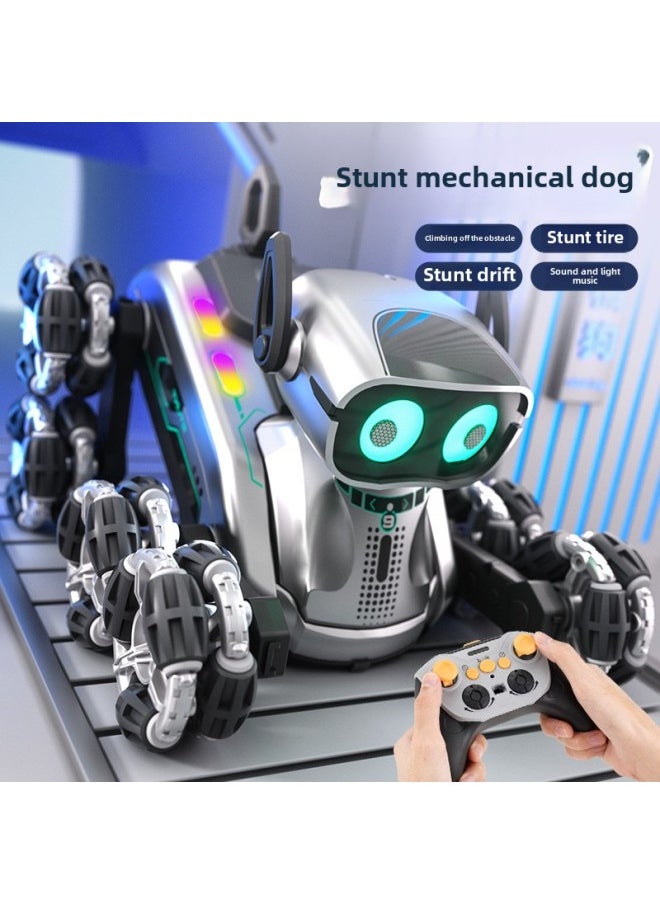 Stunt Remote Control Car Eight-wheel Robot Dog Gesture Sensing Climbing Car Children's Off-road Vehicle Boy Toy Car-Color:Eight-wheel Robot Dog [silver] Single Remote Control
