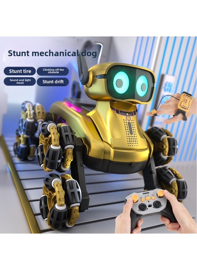 Stunt Remote Control Car Eight-wheel Robot Dog Gesture Sensing Climbing Car Children's Off-road Vehicle Boy Toy Car-Color:Eight-wheel Robot Dog [silver] Single Remote Control