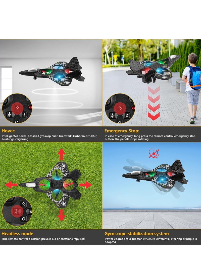 2.4GHz Remote Control RC Plane – Ready-to-Fly Quadcopter Fighter Aircraft with LED Lights, 360° Stunts, Auto Hovering, One-Key Takeoff/Landing, Headless Mode & 6-Axis Gyro for Beginners, Kids & Adults (USB Rechargeable, Durable EPP Foam)