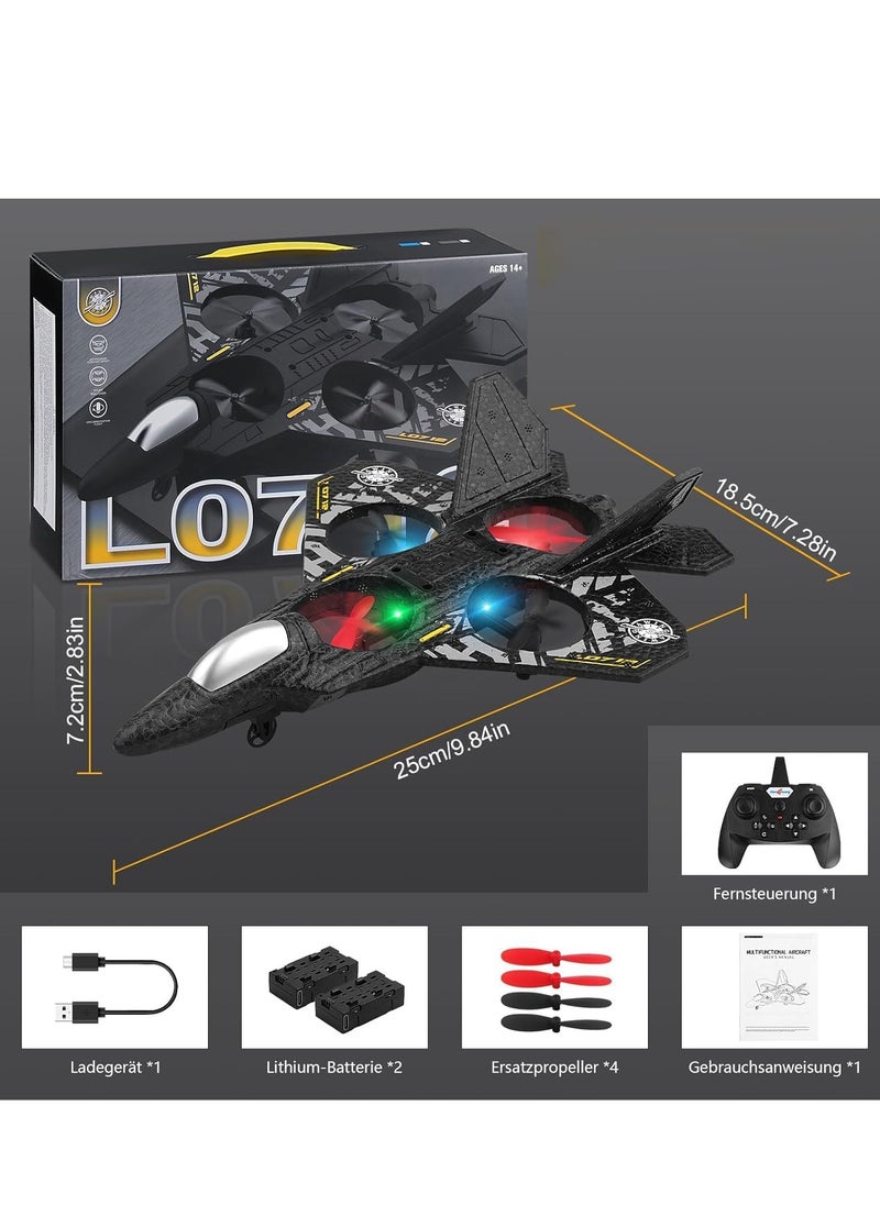 2.4GHz Remote Control RC Plane – Ready-to-Fly Quadcopter Fighter Aircraft with LED Lights, 360° Stunts, Auto Hovering, One-Key Takeoff/Landing, Headless Mode & 6-Axis Gyro for Beginners, Kids & Adults (USB Rechargeable, Durable EPP Foam)