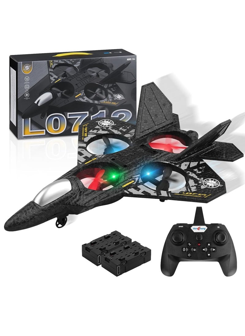 2.4GHz Remote Control RC Plane – Ready-to-Fly Quadcopter Fighter Aircraft with LED Lights, 360° Stunts, Auto Hovering, One-Key Takeoff/Landing, Headless Mode & 6-Axis Gyro for Beginners, Kids & Adults (USB Rechargeable, Durable EPP Foam)