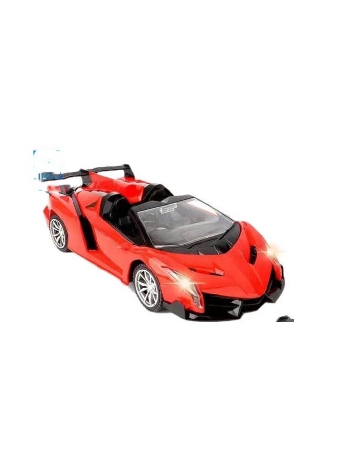 Rechargeable RC Racing Toy Car (Red) 1:16 Scale 2.4GhZ Super Fast Premium Convertible toy car with light and sound effects