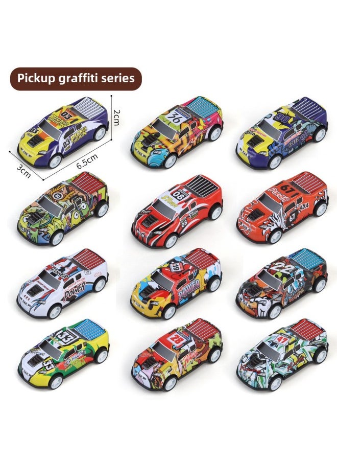 Children's Toys 60 Back Iron Metal Car Can Be Equipped With Parking Lot View Car Model-Color:Pickup Graffiti Tin Car (price For 1 Car)