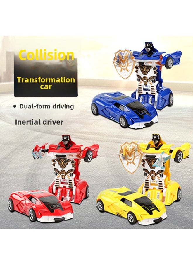 Children's Collision Deformation Car Toy Boy Inertial Impact One-button Deformation Car Stall Night Market Gifts-Color:BJD Blue 