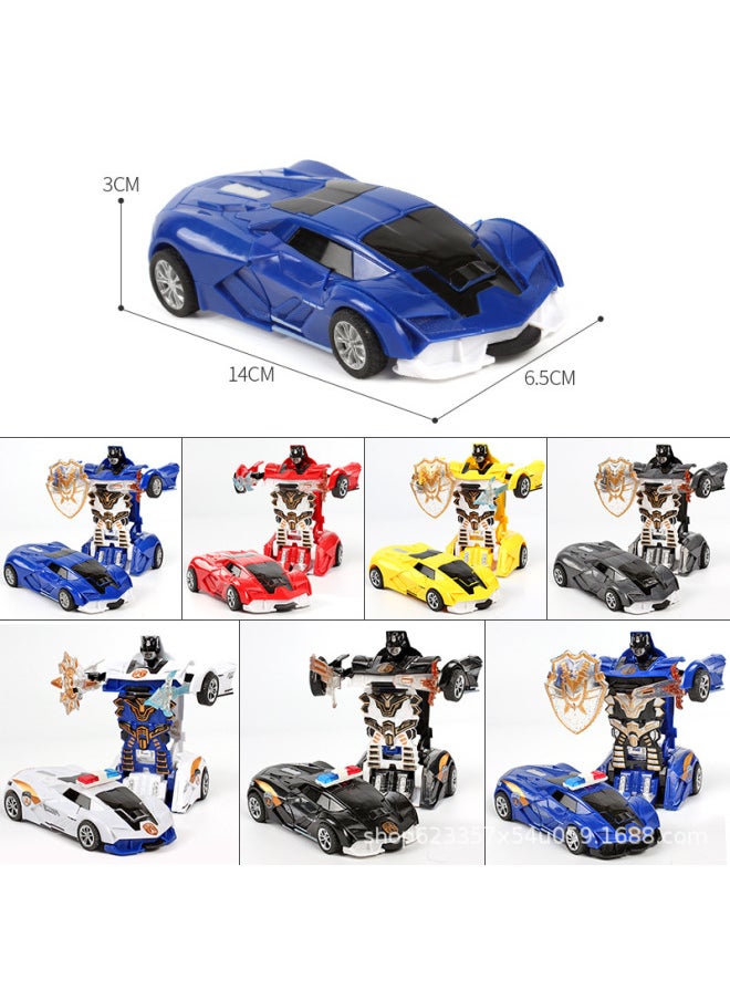 Children's Collision Deformation Car Toy Boy Inertial Impact One-button Deformation Car Stall Night Market Gifts-Color:BJD Blue 