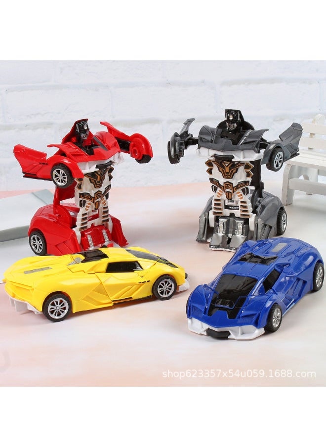 Children's Collision Deformation Car Toy Boy Inertial Impact One-button Deformation Car Stall Night Market Gifts-Color:BJD Blue 