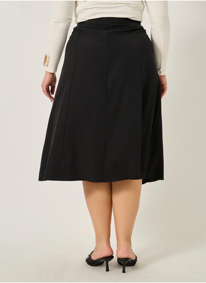 Plus Size Solid High Rise A-Line Midi Skirt