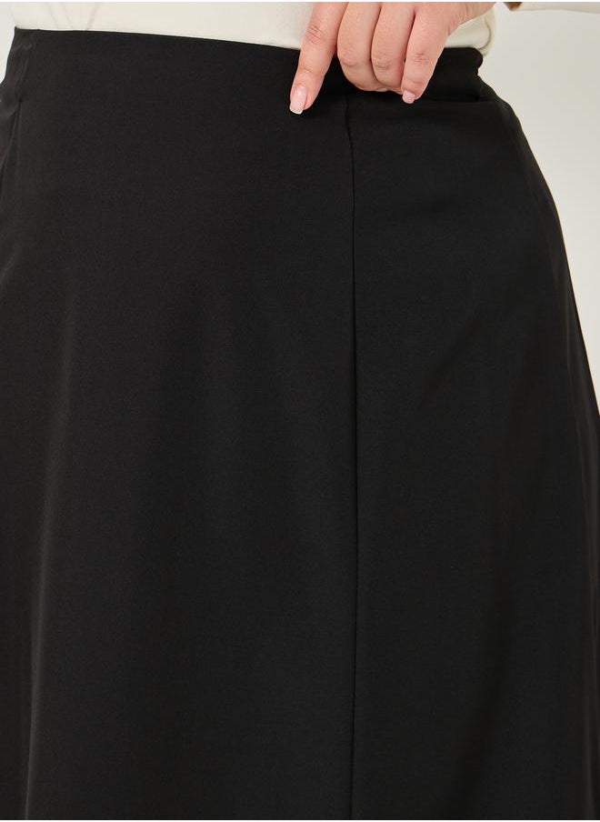 Plus Size Solid High Rise A-Line Midi Skirt