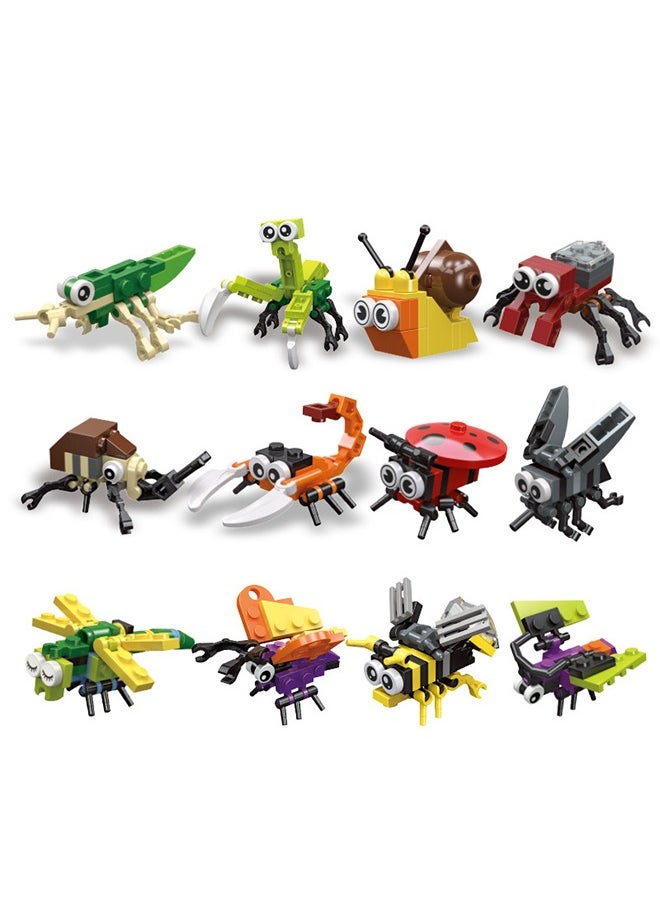Insect Collection Animal Building Set,12PCS Mini Building Blocks Insects Animal Building Brick Sets Toys, Building Blocks Sets for Birthday Party Gift, Giftboxes