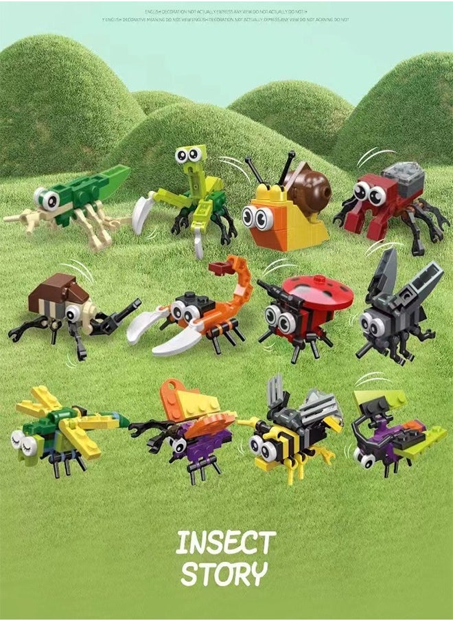 Insect Collection Animal Building Set,12PCS Mini Building Blocks Insects Animal Building Brick Sets Toys, Building Blocks Sets for Birthday Party Gift, Giftboxes