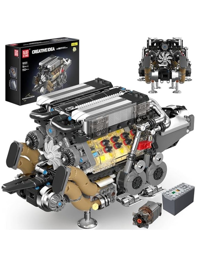 10131 W16 Engine Building Blocks Sets, V8 Engine Model kit That Run, Build Your Own STEM Model Engine, 16-Cylinder Car Engine Building Engineering Toys
