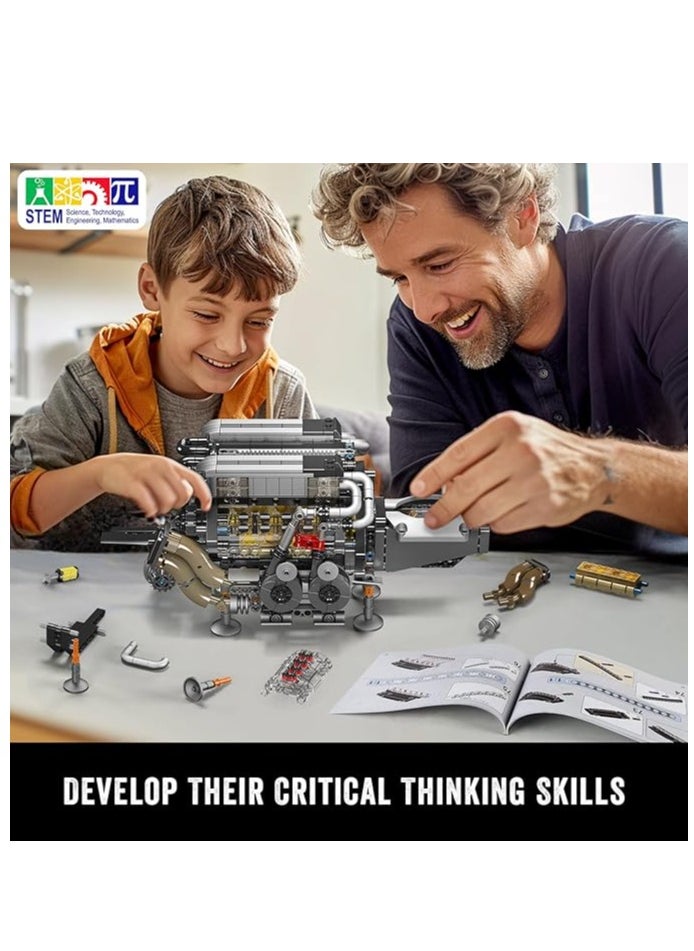 10131 W16 Engine Building Blocks Sets, V8 Engine Model kit That Run, Build Your Own STEM Model Engine, 16-Cylinder Car Engine Building Engineering Toys