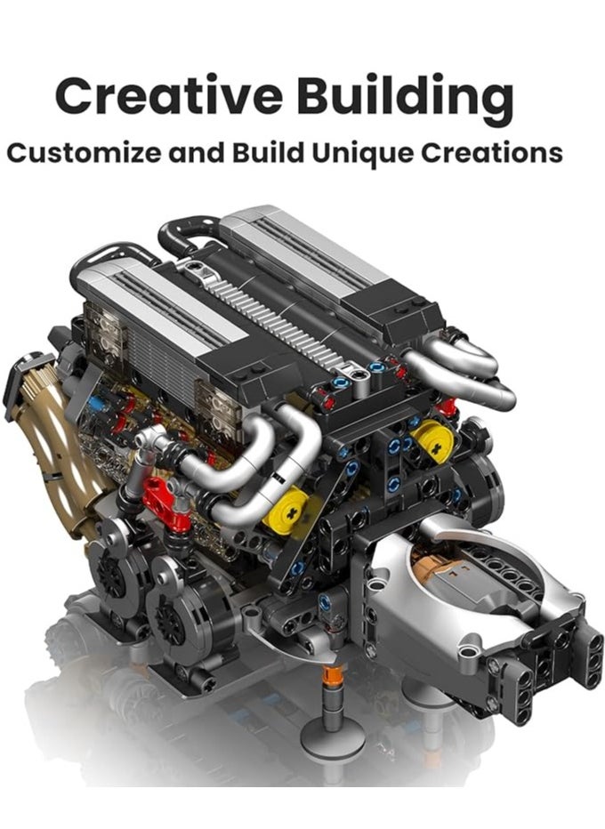 10131 W16 Engine Building Blocks Sets, V8 Engine Model kit That Run, Build Your Own STEM Model Engine, 16-Cylinder Car Engine Building Engineering Toys