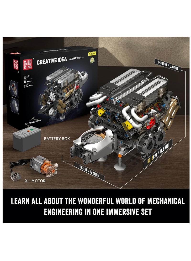 10131 W16 Engine Building Blocks Sets, V8 Engine Model kit That Run, Build Your Own STEM Model Engine, 16-Cylinder Car Engine Building Engineering Toys