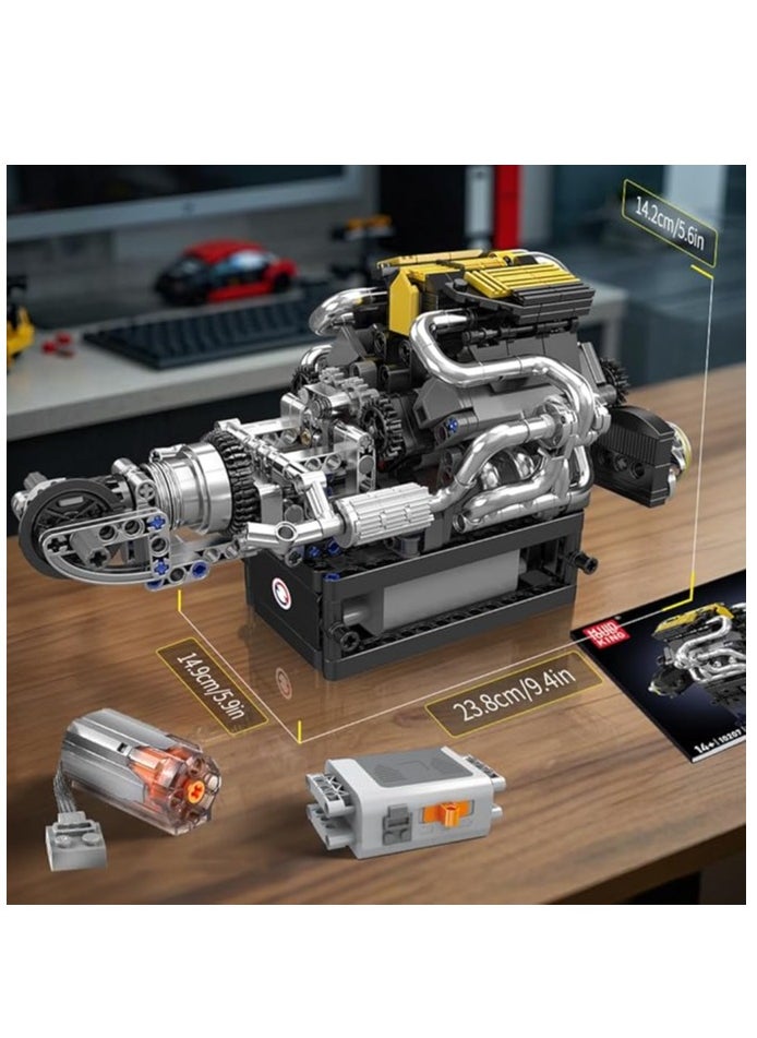 10207 V12 Engine Building Blocks Kit with Working Motor - Realistic Engine Model Kit for Adults & Car Enthusiasts, DIY STEM Mechanic Engineering Construction for Kids
